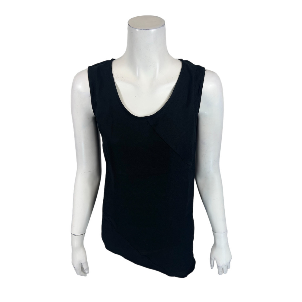 BROOKE SHIELDS Timeless Sleeveless Woven Top with Asymmetric Hem Black Size 12